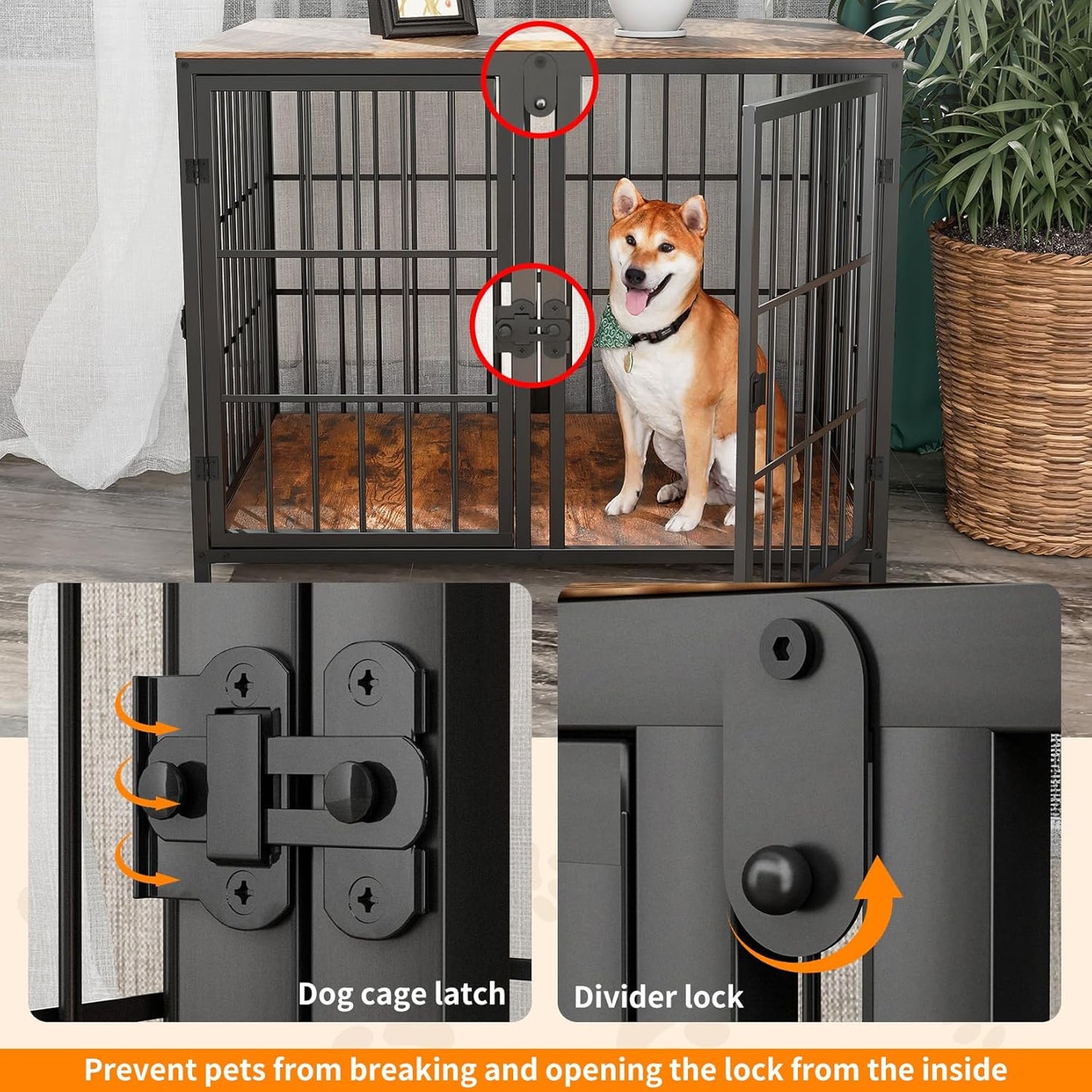 Heavy Duty Dog Crate Furniture: 105Inch Long Unlimited Connected TV Entertaiment Center Dog Houses with Removable Divider - Indoor Wood Topper Dog Cages with Two Side Door and Escape Proof Locks