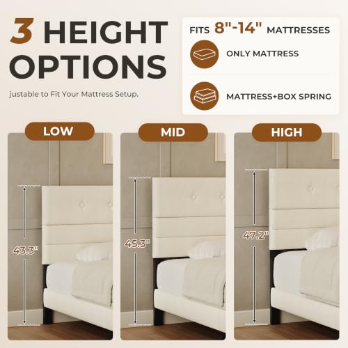 Queen Size Bed Frame with Linen Fabric Headboard, view 4