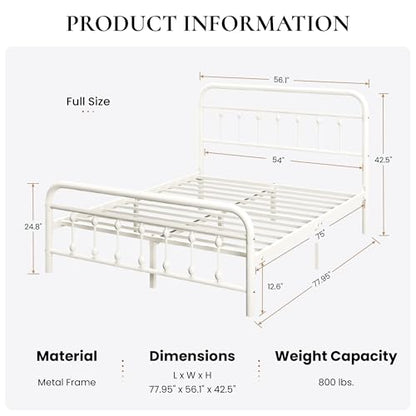 Full Metal Bed Frame with Victorian Iron-Art Headboard, Cream, view 3