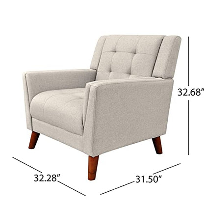 Evelyn Mid Century Modern Fabric Arm Chair, Beige & Walnut (305538