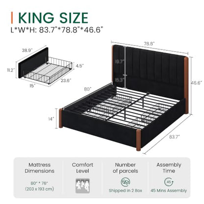 King Size Bed Frame and Headboard & 4 Drawers,Solid Wood Bed Frame, view 3