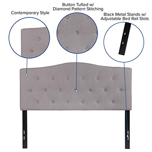 Cambridge Tufted Upholstered Full Size Headboard in Light Gray Fabric