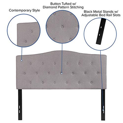 Cambridge Tufted Upholstered Full Size Headboard in Light Gray Fabric