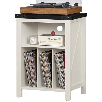 Record Player Stand with Vinyl Record Storage,White, view 2