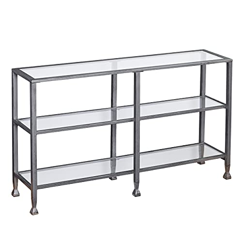Jaymes 3 Tier Glass Console Media Table, Silver Frame Finish, distressed silver (AMZ1770MC)