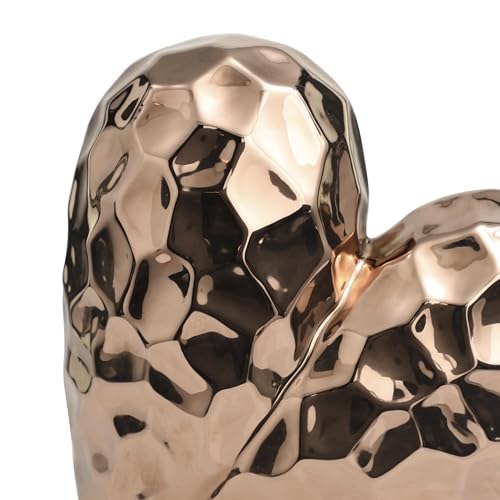 Deco 79 Ceramic Heart Decorative Sculpture Dimensional Angled Origami Inspired Home Decor Statue with Faceted Exterior, Accent Figurine 12" x 6" x 11", Rose Gold