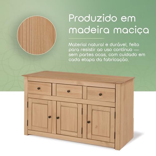 Solid Wood Sideboard Buffet Cabinet with 3 Drawers and 3 Doors, view 4