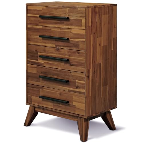 Acacia Linea 26" 5-Drawer Solid Wood Dresser, Chest of Drawers, Walnut, view 2