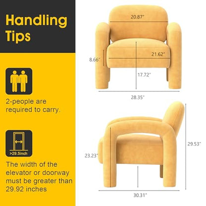 Modern Accent Chair, Comfy Velvet Upholstered Armchair, Cozy Vanity Chair Single Sofa, Tufted Barrel Chair Reading Chair for Living Room, Bedrooms, Corner（Mustard）