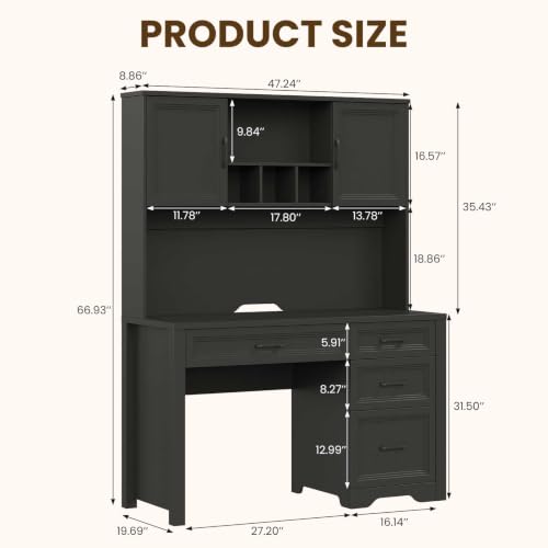 Farmhouse Desk with Hutch, Executive Desk with Storage Cabinet, view 3
