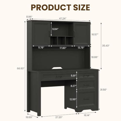 Farmhouse Desk with Hutch, Executive Desk with Storage Cabinet, view 3