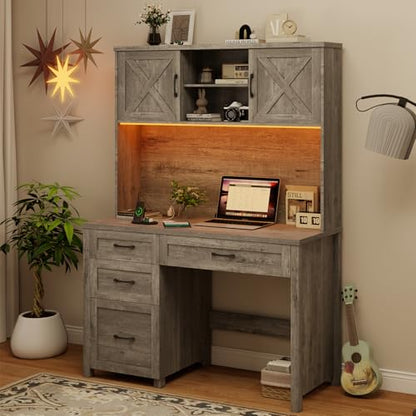 Farmhouse 67" H Executive Desk with Hutch & Drawers, Grey, view 8