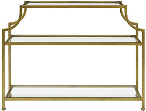 Aimee Sofa Console Table with Storage Shelves for Hall, Entryway, or Living Room, Gold and Glass