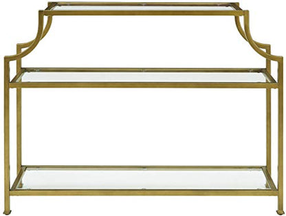 Aimee Sofa Console Table with Storage Shelves for Hall, Entryway, or Living Room, Gold and Glass
