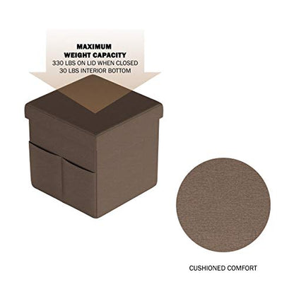 Set of 2 Ottomans with Storage Pockets - 15-Inch Folding Foot Rests or Storage Organizers for Bedroom, Living Room, or Dorm by (Brown)