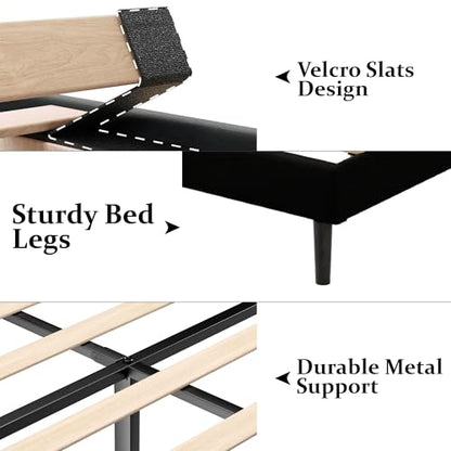 Twin Size Bed Frame with Upholstered Wingback Headboard, view 7