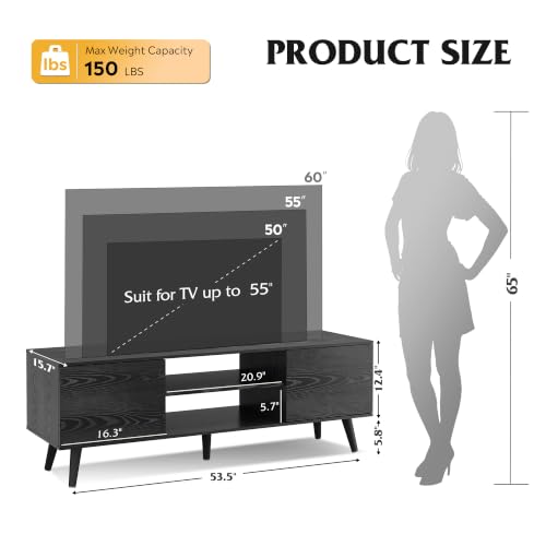 TV Stand for 55 60 Inch TV, Mid Century Modern, Black, view 5
