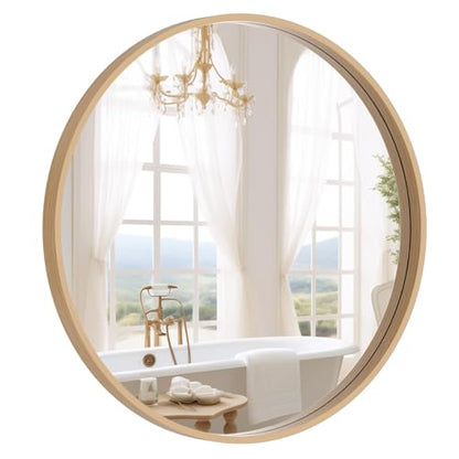 Round Wood Mirror 24 inch Circle Wall Mirror for Bathroom Round Wall Mirror for Wall Decor, Vanity, Entryway Living Room (Natural)