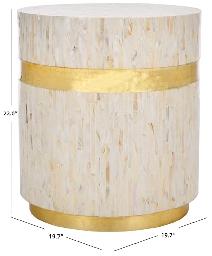 Safavieh Home Collection Perla Mosaic Round Pink Champagne and Gold Side Table