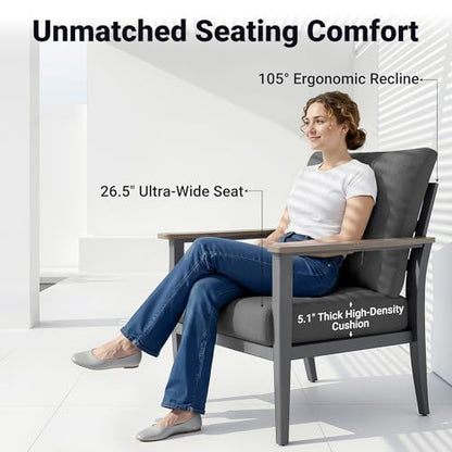Aluminum Outdoor Patio Furniture Set with 5.1-Inch Cushions | 8-Piece: 3-Seat Sofa, 4 Swivel Rocking Chairs, 2 Side Tables & 55,000 BTU Fire Pit Table, Black