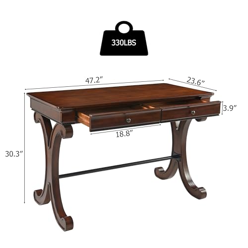 Traditional Wood Writing Desk with 2 Drawers, 47" Large Work Desk, view 3