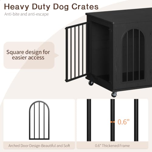 Dog Crate Furniture with Wheels - 31.5” Wooden Indoor Dog Kennel, view 5