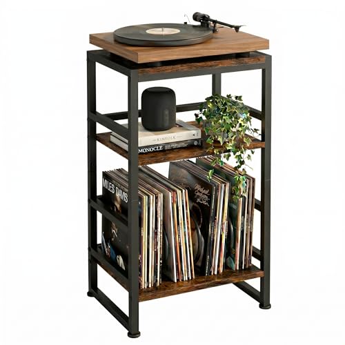 3-Tier Record Player Stand, with Storage, 28" H, Rustic, view 2