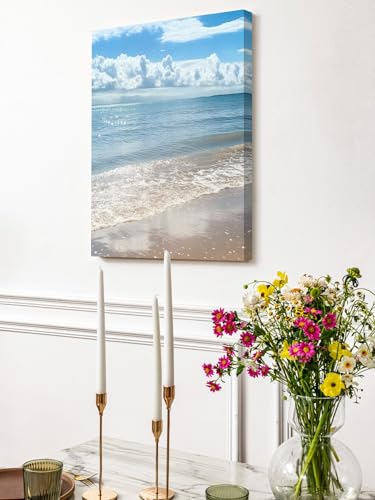 NuYeBiofx Summer Beach Ocean Wave Canvas Wall Art Prints,48"x32" Framed Picture Artwork Coastal Seaside Scenery Theme Printed Canvas Oil Painting for Living Room Bedroom Office,Ready to Hang