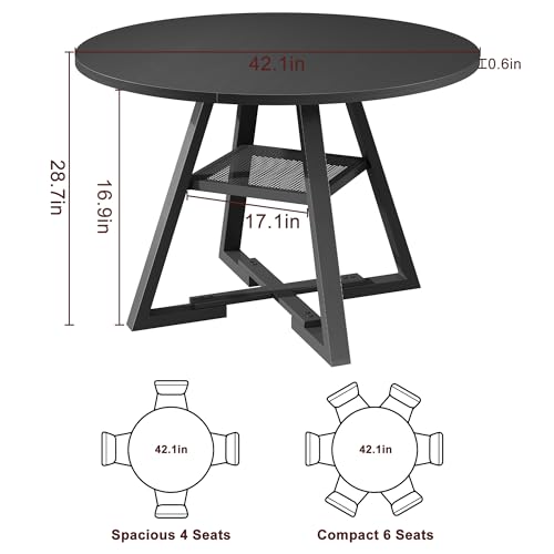 Round Dining Table for 4,Kitchen Dining Room Circle Dinner Pedestal Table,Space Saving Wood Kitchen & Dining Room Furniture (Black, 42In)