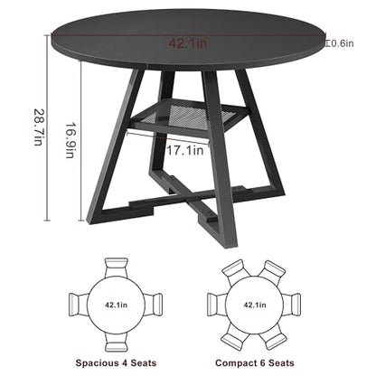 Round Dining Table for 4,Kitchen Dining Room Circle Dinner Pedestal Table,Space Saving Wood Kitchen & Dining Room Furniture (Black, 42In)