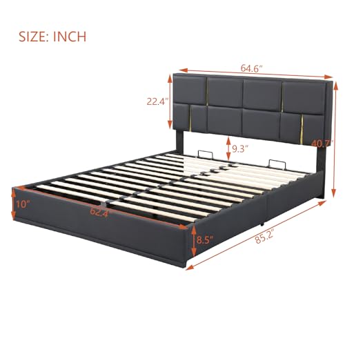 Upholstered Bedroom Furniture Set with Ottoman, Queen Upholstered Platform Bed with Hydraulic Storage System and Storage Ottoman, 2 Piece Bedroom Furniture Set Queen Size, Black