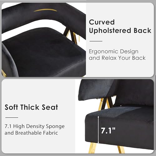 Modern Black Gold Velvet Accent Chairs Set 2, Barrel Armchairs Living Room | Comfy Reading Chairs, Living Room and Bedroom Seating, Curved Barrel Design, Gold-Tone Legs, Wide Seat, Small Space
