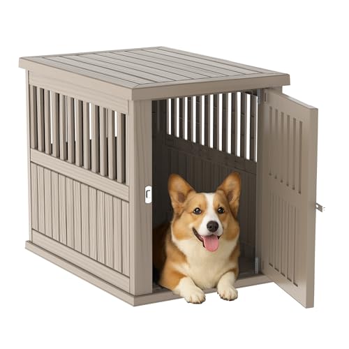 Dog House Resin Dog Crate Furniture, Light Brown, Medium, view 2