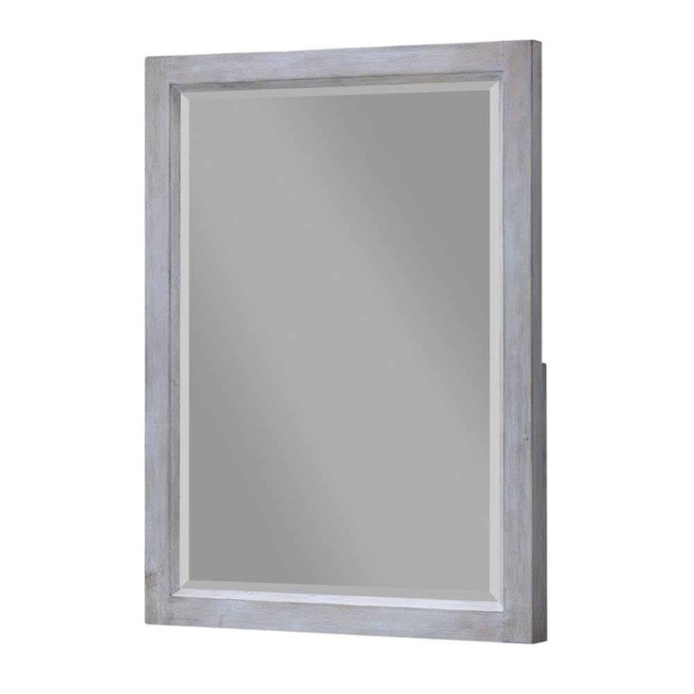 Contemporary Wood Rectangular Mirror, Grey/White Finish, 33 in Wide, Beveled Edge, Framed Design, Dresser Mount, Transitional Style for Living Room or Bedroom Decor