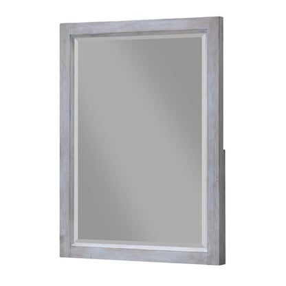 Contemporary Wood Rectangular Mirror, Grey/White Finish, 33 in Wide, Beveled Edge, Framed Design, Dresser Mount, Transitional Style for Living Room or Bedroom Decor