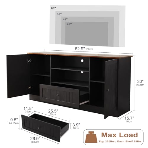 63 in Farmhouse TV Stand with Door for TVs up to 70", Black, view 3
