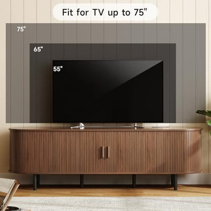 70.8" TV Stand with Power Outlet & Storage for TVs up to 75” Walnut, view 6