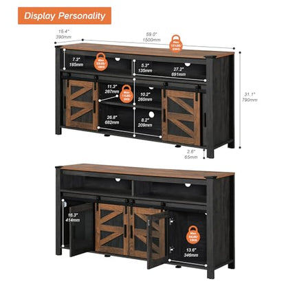Tall Farmhouse TV Stand for 65 Inch TV, Rustic Brown and Black, view 4