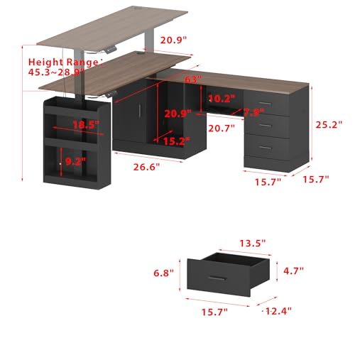 Electric Standing Desk with Drawers and Shelves, view 3