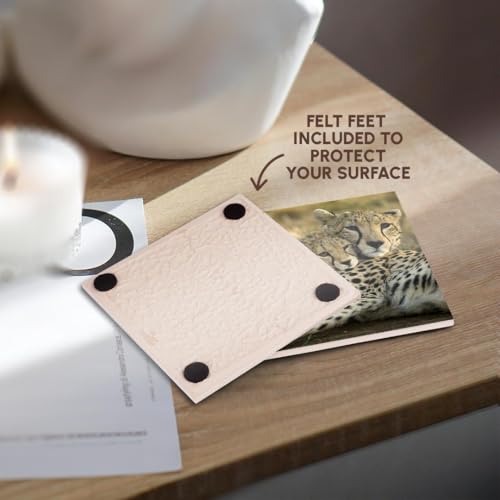 Cheetah with cub ceramic tile coasters, set of four, view 6