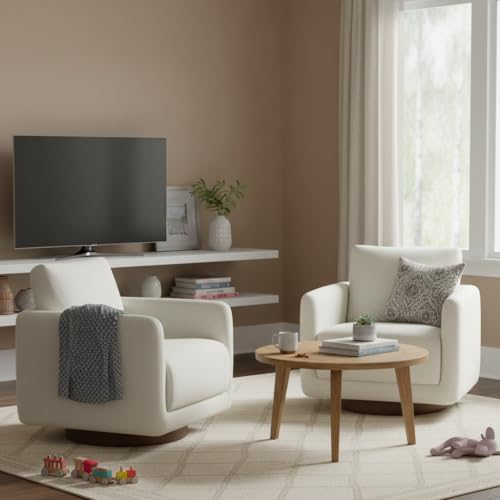 Swivel Accent Chair Modern Round Barrel Armchair with Upholstered Faux Leather for Living Room Bedroom Waitingroom,2 Box, Cream-Style 2