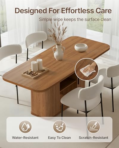 Mid-Centur Dinner Tables for 4/6/8, 70.9" Rectangle Dining Room Table with Large Tabletop and Sliding Tambour Doors, Fluted Dining Table 2-Layer Storage for Kitchen and Living Room, Walnut