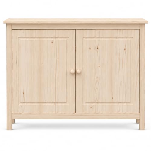 44" Wide Solid Pine Shaker Sideboard Buffet Cabinet — Natural Unfinished — 2, view 4