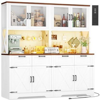 71" Kitchen Pantry Cabinet with LED Light & Outlet, Microwave Stand, view 2