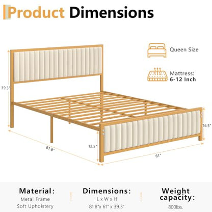 Queen Size Bed Frame, Golden, view 3