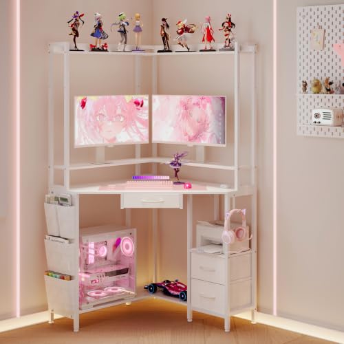 Corner Desk with Drawers Shelves, Office Desk with Hutch, view 6