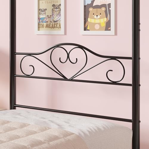 Twin Canopy Bed Frame, Heart-Shaped Headboard, Black, view 6