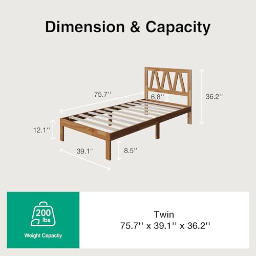 12inch Twin Bed Frame Wooden Twin Size Bed Frame, view 3