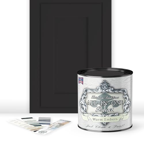 ALL-IN-ONE Paint by Heirloom Traditions, Warm Embers (Warm Black), Quart - Durable cabinet and furniture paint. Built in primer and top coat, no sanding needed. Includes our 30 featured color card.