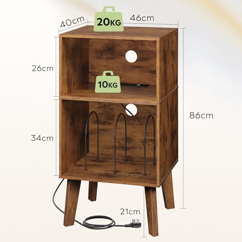 Record Player Stand with Charging Station Mid Century Tall Nightstand, view 4